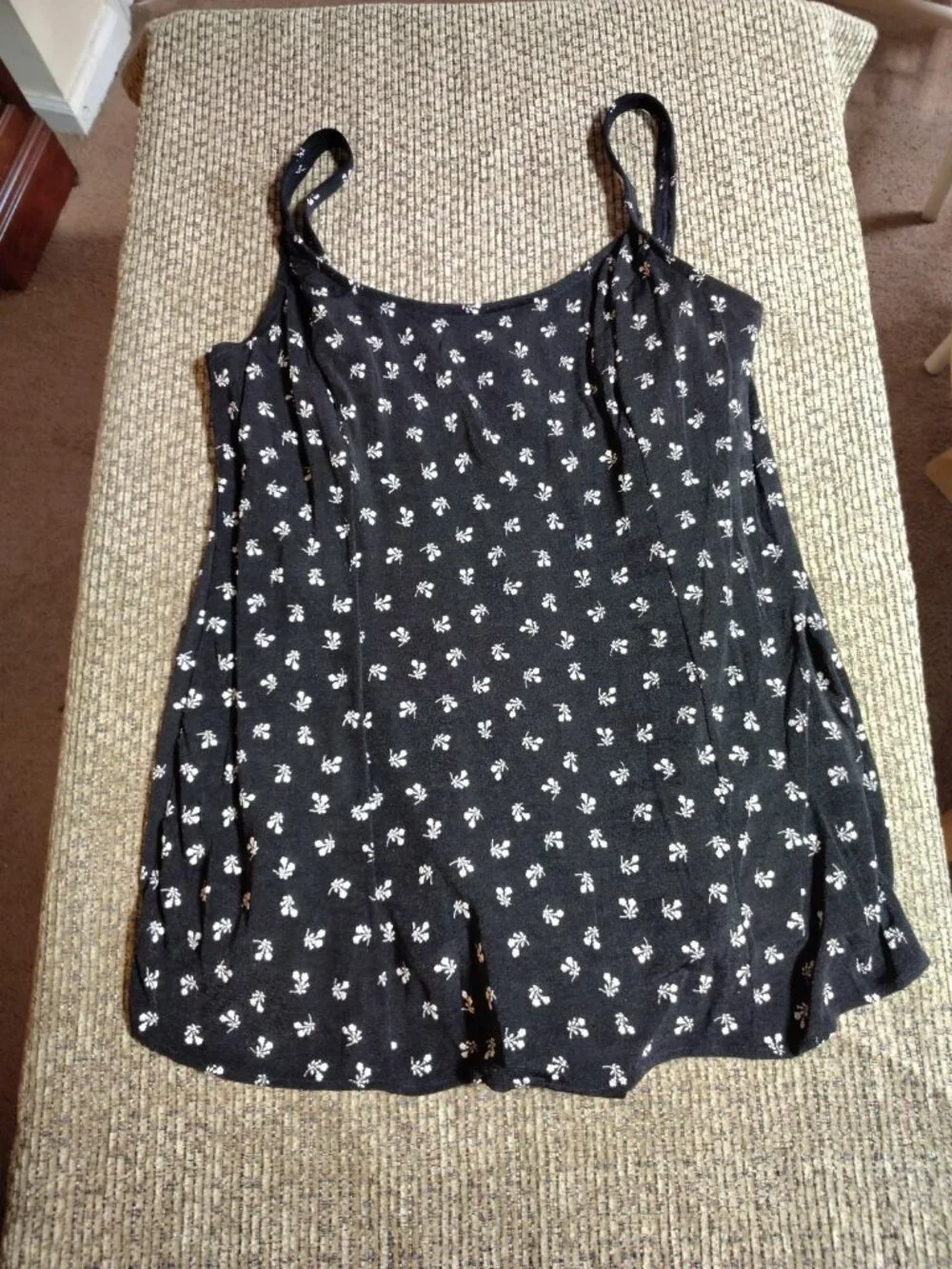 Vtg Basic Editions Swimdress Floral Black And White 11/12 L Built-In Bra Lined